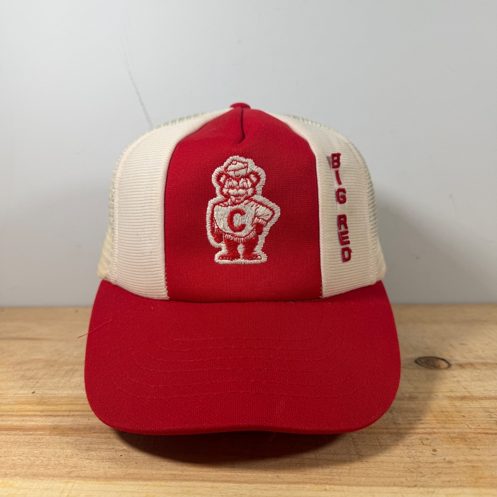 Cornell University Big Red Trucker Hat Mens OSFA Red Vintage 80s Mascot Snapback